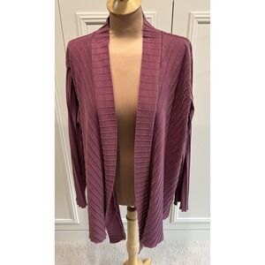Focus Casual Life Open Front Cardigan Size Medium Wide Rib Knit Cotton Mauve